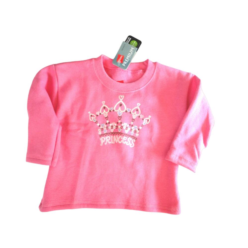 Hanes Premium Pink Princess Sweatshirt Baby Girls 24m 2T Long Sleeve Shirt New